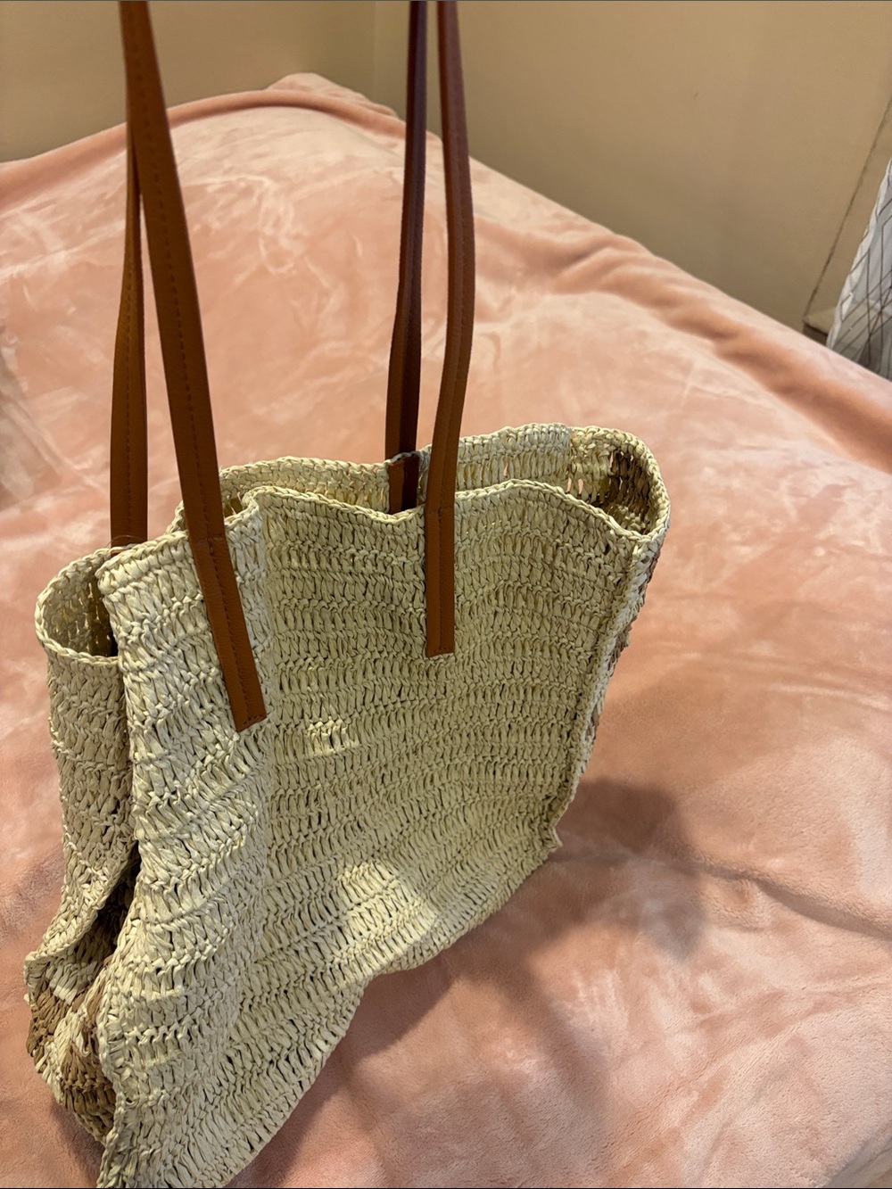 Target Cream Woven Tote with Brown Shoulder Straps